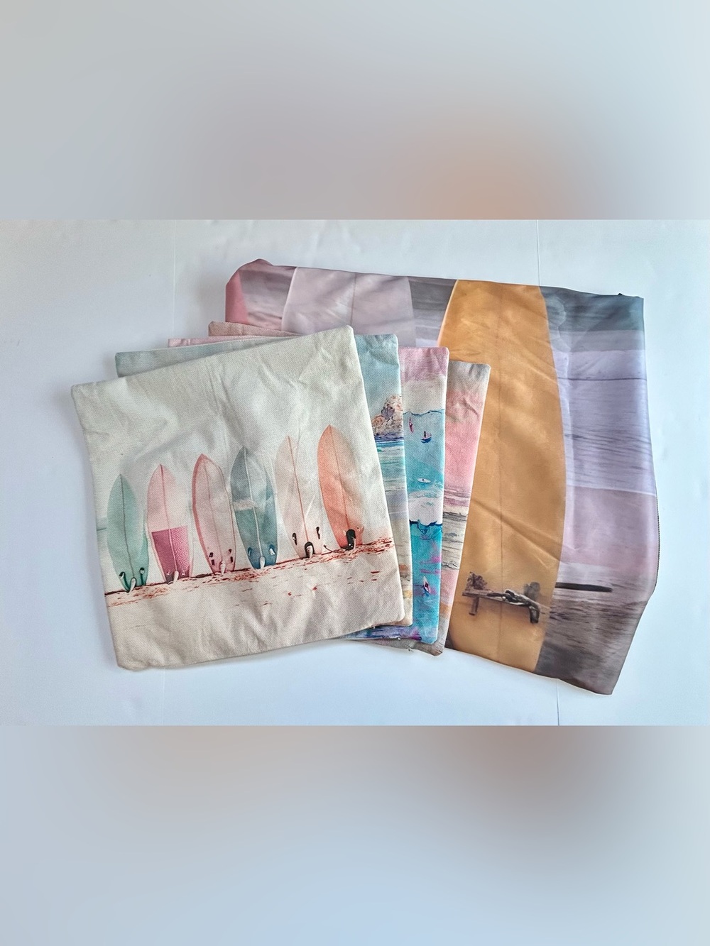 Pastel Surfboard Accent Pillow and Tapestry Set - Multi Pastel.
